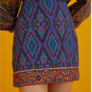 NWT Farm rio BLUE TAPESTRY SCARF MINI SKIRT IN TAPESTRY SCARF BLUE size S
